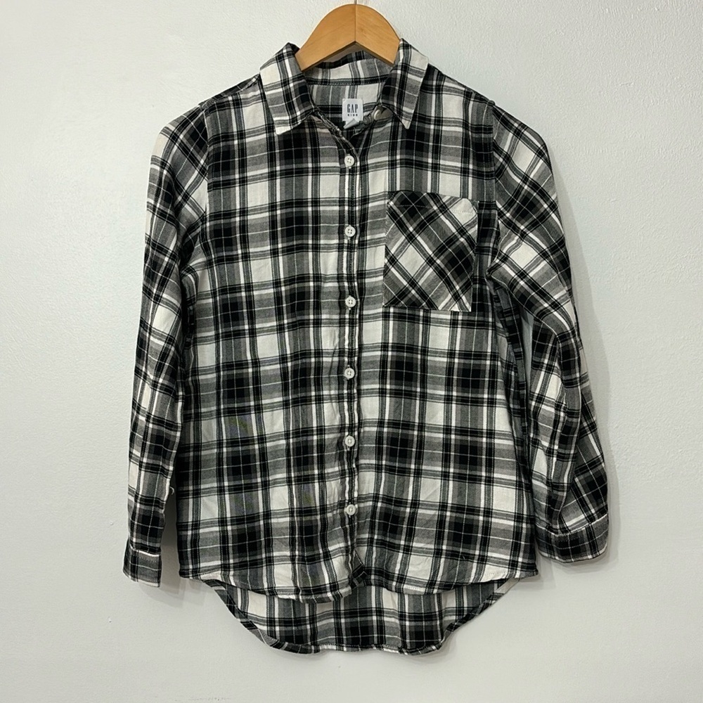Gap Kids Girls Black and White Soft Flannel Long Sleeve Button up Shirt